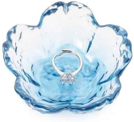 Small Blue Key Bowl Flower Glass Jewelry Dish Aesthetic Trinket Tray Engagement Wedding Ring Holder Plate Room Decor Dish Organizing Necklace Earrings