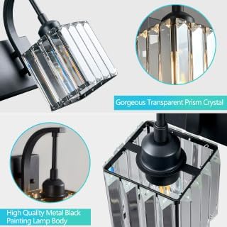 5-Light Crystal Vanity Light, Modern Black Bathroom Wall Sconce with K9 Crystal Shades, 42.51" Long Over Mirror Lighting for Vanity, Makeup, Hallway, Elegant & Easy Installation