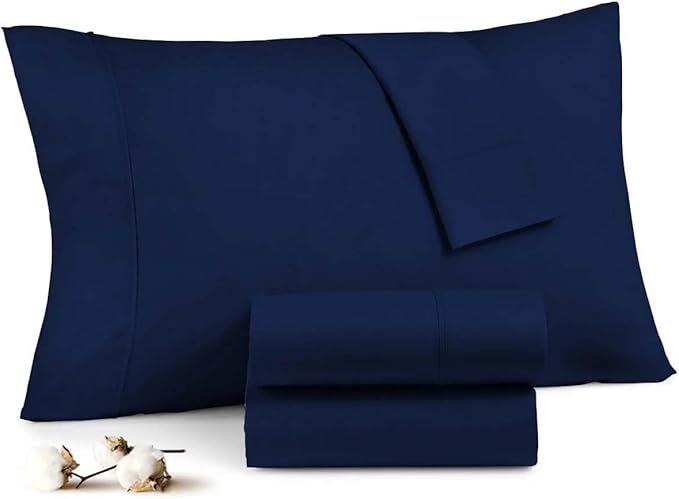 Upgrade Your Bedding Experience with The Made of 100% Cotton Pillow Cases 2 Pack King Pillowcases 20" x 36" Size fits King Pillows. Envelope Closure Navy Blue