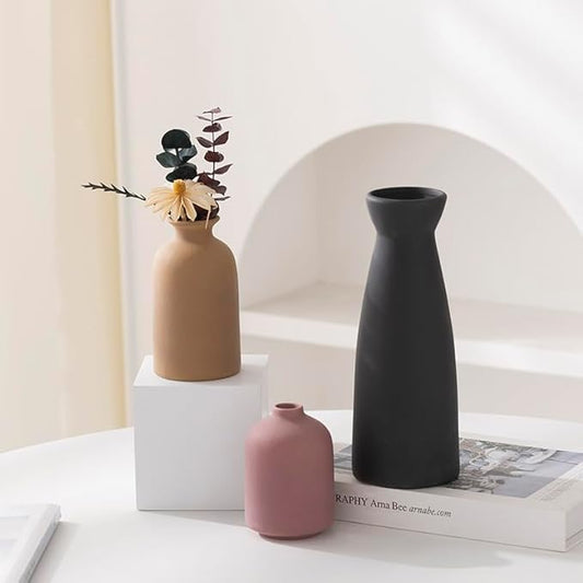 Multicolor Ceramic vase Set-3 Small Flower vases for Decor,Home Rustic Vase Farmhouse Decor Vase Vases for Bouquet Pampas Grass Dried Fresh Flowers Living Room Kitchen Bedroom Bathroom