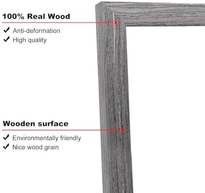 KINLINK A5 Picture Frame, Grey Solid Wood Frames with Acrylic Plexiglass for Pictures 4x6 with Mat or A5 without Mat, Tabletop and Wall Mounting Display 4 Pack