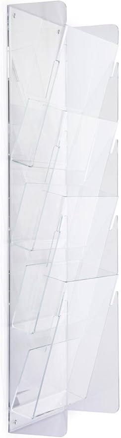 Plastic Magazine Racks 9-1/2 x 27 x 2 Inch Clear Acrylic Literature Holders – Catalog Displays Include Four Tiered Pockets