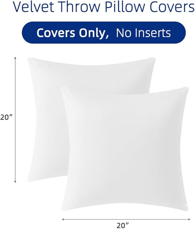 QUORGVES White Velvet Pillow Covers 20x20 Inch Set of 2, Soft Solid Decorative Square Throw Pillow Covers, Decor Cushion Covers for Bed Sofa Couch Bedroom Living Room