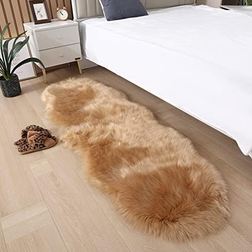 Faux Fur Rug Runner 2x6 ft Brown - Machine Washable Super Soft Plush Shaggy Fluffy Area Carpet,Sheepskin Rug Fuzzy Floor Mat for Bedroom, Sofa,Living Room, Bedside, Nursery & Kids Room