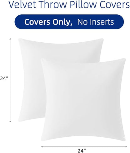 QUORGVES White Velvet Pillow Covers 24x24 Inch Set of 2, Soft Solid Decorative Square Throw Pillow Covers, Decor Cushion Covers for Bed Sofa Couch Bedroom Living Room