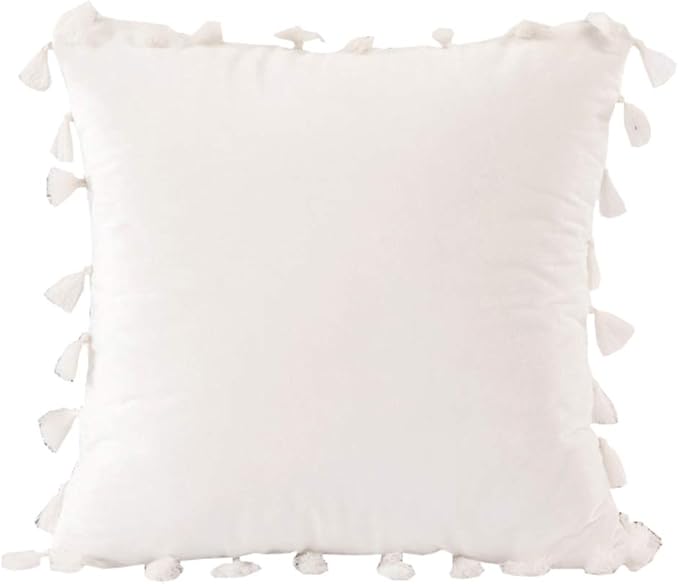 vctops Velvet Soft Solid Decorative Throw Pillow Cover with Tassels Boho Accent Cushion Case for Couch Bedroom Car White 18''x18''