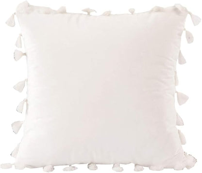 vctops Velvet Soft Solid Decorative Throw Pillow Cover with Tassels Boho Accent Cushion Case for Couch Bedroom Car White 20''x20''