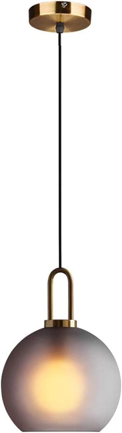 300mm Frosted Grey Spherical Glass Pendant Light, Frosted Grey Glass Globe with Brass Socket Hanging Lamp for Kitchen Island (30CM)