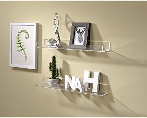 Cerpourt Acrylic Floating Wall Ledge Shelf, Wall Mounted Nursery Kids Bookshelf, Invisible Spice Rack, Clear Bathroom Storage Shelves Display,Acrylic 15" Invisible Bookshelf, Set of 4