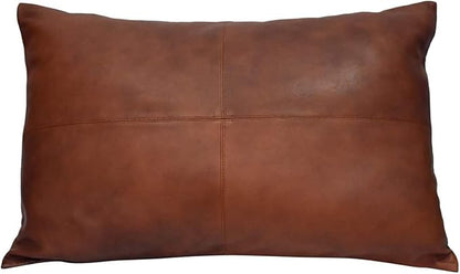 100% Lambskin Leather Pillow Cover - Sofa Cushion Case - Decorative Throw Covers for Living Room & Bedroom - 18x26 Inch - Dark Tan Pack of 2