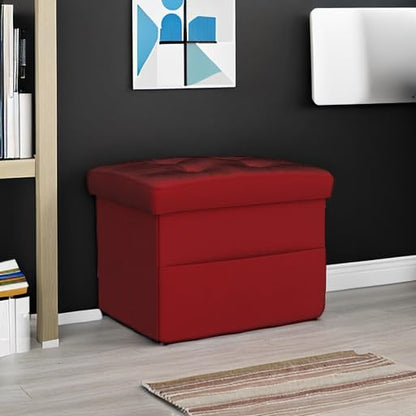 LINMAGCO Storage Ottoman Folding Foot Stool Foot Rest with Side Pocket Modern Ottoman with Storage Short Sofa Stool Linen Cloth 17x13x13(ROSEO)