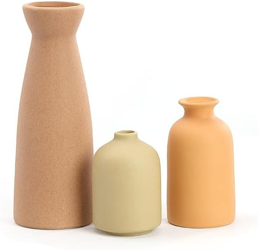 Ceramic vase Set-3 Small Flower vases for Decor, Modern Vases for Home Decor, Vases for Wedding Boho Decor, Minimalist Vase for Table, Living Room, Shelf, Bookshelf and Entryway Décor