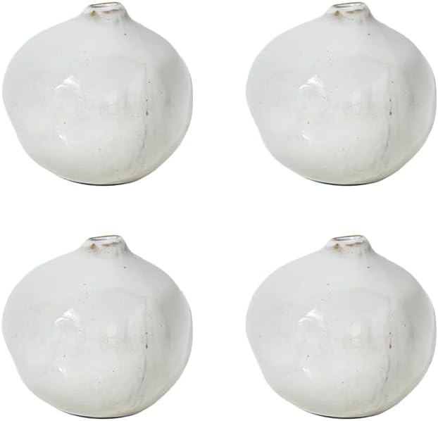 Serene Spaces Living Free-Form Glazed Ceramic Pomegranate Bud Vase, Set of 4- Centerpiece for Vintage Weddings, Events, Measures 3.5" Tall and 3.75" Diameter