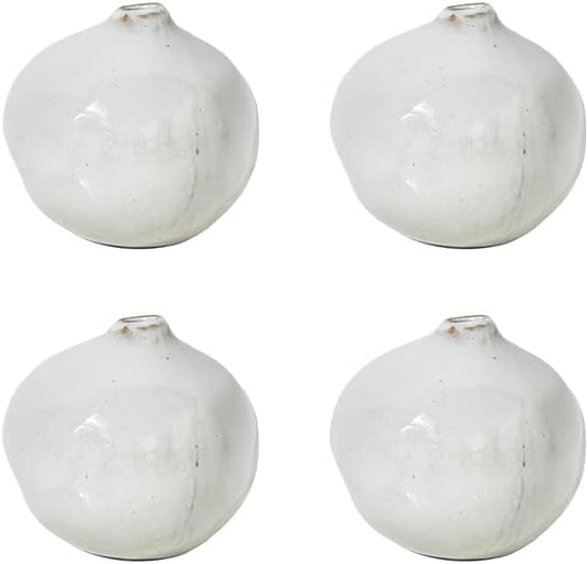 Serene Spaces Living Free-Form Glazed Ceramic Pomegranate Bud Vase, Set of 4- Centerpiece for Vintage Weddings, Events, Measures 3.5" Tall and 3.75" Diameter