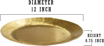Serene Spaces Living Antique Round Raw Brass Tray, Hammered Decorative Metal Tray Use as Holder for Accessories, Candles, Jewelry, Centerpiece for Kitchen or Dining Table, 12" Diameter & 0.75" Tall