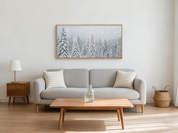 Aryroi Winter Snow Covered Forest Framed Canvas Wall Art Set,Snowy Woodland Wall Decor,Wilderness Pine Tree Art Prints,Natural Botanical Landscape Artwork for Living Room, Bedroom,Farmhouse-40 x20 x1