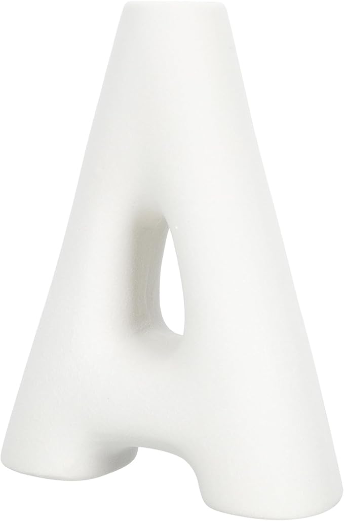 Ceramic Letter a Vase Small Matte White Porcelain Decorative Flower Vase Home Table Decor Retro Style Desktop Accent for Living Room Office