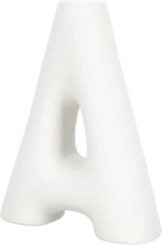 Ceramic Letter a Vase Small Matte White Porcelain Decorative Flower Vase Home Table Decor Retro Style Desktop Accent for Living Room Office