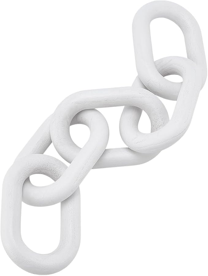 WADORN Wood Chain Link Decor, 5 Link Chain Display Decorations Book Shelf Decor Wooden Home Decorative Chains Rustic Coffee Table Ornament Chains for Living Room Accents Modern Farmhouse, White