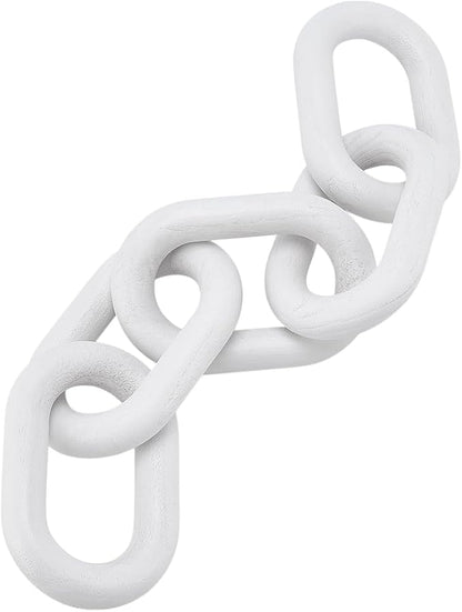 WADORN Wood Chain Link Decor, 5 Link Chain Display Decorations Book Shelf Decor Wooden Home Decorative Chains Rustic Coffee Table Ornament Chains for Living Room Accents Modern Farmhouse, White