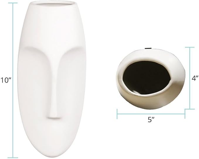 Howard Elliott Ceramic Oval Decorative Face Hanging Wall Decor Sculpture, White Matte Glazed Finish Wall Vase Decor for Living Room, Bedroom, Hallway & Entryway, 10 x 5 Inch