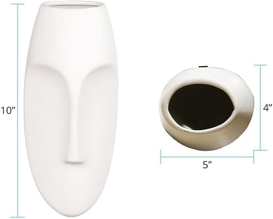 Howard Elliott Ceramic Oval Decorative Face Hanging Wall Decor Sculpture, White Matte Glazed Finish Wall Vase Decor for Living Room, Bedroom, Hallway & Entryway, 10 x 5 Inch