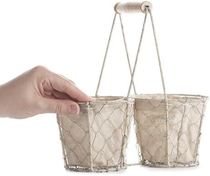Factory Direct Craft Square White Washed Chicken Wire Double Basket with Natural Linen Liner. for Cottage, Coastal or Farmhouse Home Decor
