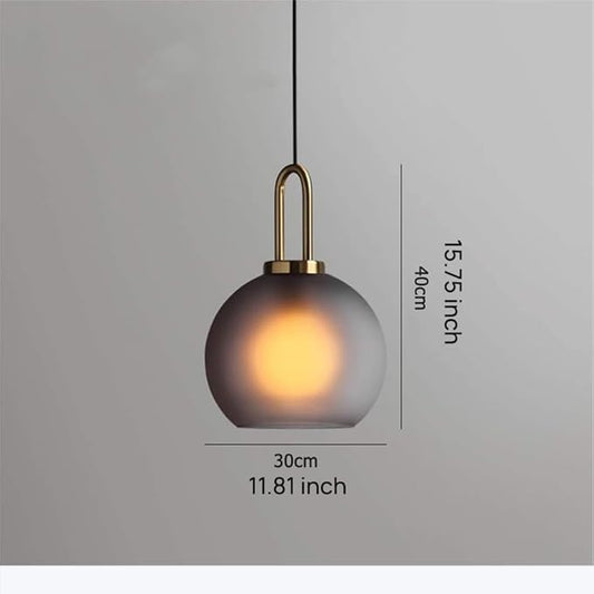 300mm Frosted Grey Spherical Glass Pendant Light, Frosted Grey Glass Globe with Brass Socket Hanging Lamp for Kitchen Island (30CM)