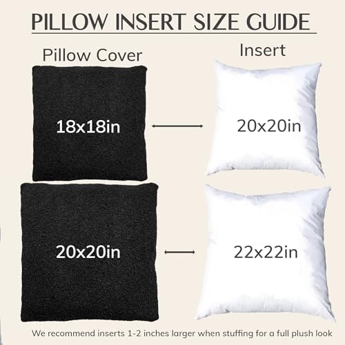 SAMIAH LUXE Black Teddy Boucle Pillow Covers 20x20 2pcs for Home Living Room Decor, Sherpa Textured Decorative Throw Pillow Covers for Boho Decor, Square Throw Cushion Euro Shams for Modern Farmhouse