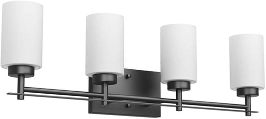 Aipsun Vintage Bathroom Vanity Light Black Bathroom Light Fixtures 4 Lights Milky White Glass Shade Industrial Wall Light (Exclude Bulb)