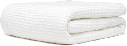 GOTS Certified Organic Cotton Waffle Weave Blanket, Twin Bed Blanket, 66"X90"Cozy Throw Blanket for Couch, Modern Home Decor, Throw Blankets, Comfy Waffle Blanket & Soft Bed Blankets - White