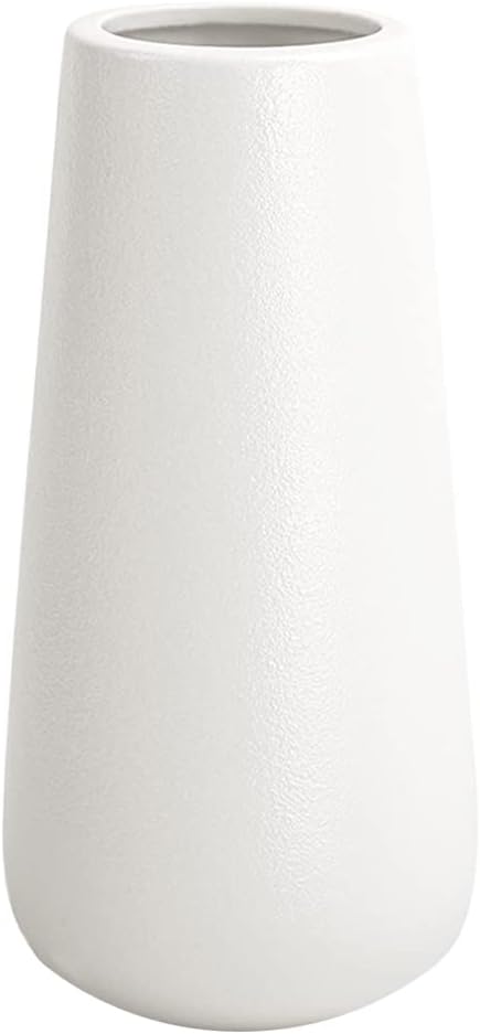 8 Inch Tall Matt White Ceramic Vase for Flowers & Pampas Grass, Classic Rustic Style Decorative Vases for Home Decor Table Centerpieces