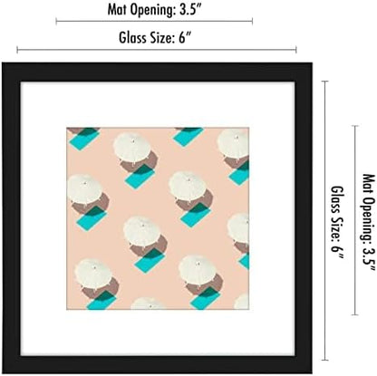 Americanflat 6x6 Picture Frame with Shatter-Resistant Glass - Use as 4x4 Frame with Mat or Display 6x6 Photo Without Mat - Streamline Collection - Square Frames for Tabletop or Wall - Black