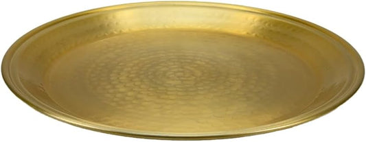 Serene Spaces Living 17.5" Brass-Look Aluminum Round Tray, Handcrafted in India, Decorative Vanity Tray, Organizer, Serving Platter, Fruit Holder, Candle Holder for Coffee Table, Catchall Tray