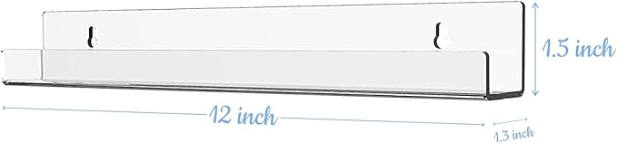 ROYALITA 4 Pack Clear Acrylic Shelves Vinyl Record Holders Wall Mount, 12 Inch Floating Vinyl Holder for Album Record/Nail Polish Display & Wall Decor