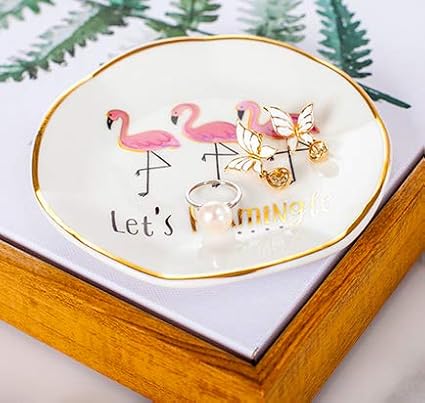 Stephanie Imports Let's Flamingle - Ceramic Trinket Plate and Decorative Jewelry Dish