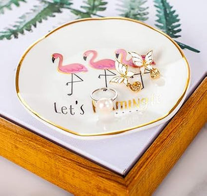 Stephanie Imports Let's Flamingle - Ceramic Trinket Plate and Decorative Jewelry Dish