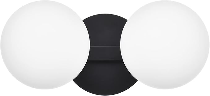 Black Bathroom Vanity Light Fixtures, Modern 2 Lights Globe Wall Sconce Lighting, Porch Wall Mount Light Fixture for Bathroom, Mirror Cabinets Hallway Stairs (Matte Black, 2-Light)