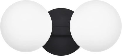 Black Bathroom Vanity Light Fixtures, Modern 2 Lights Globe Wall Sconce Lighting, Porch Wall Mount Light Fixture for Bathroom, Mirror Cabinets Hallway Stairs (Matte Black, 2-Light)