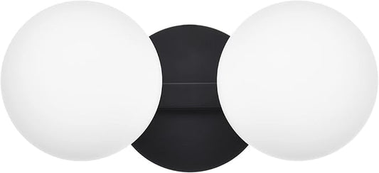 Black Bathroom Vanity Light Fixtures, Modern 2 Lights Globe Wall Sconce Lighting, Porch Wall Mount Light Fixture for Bathroom, Mirror Cabinets Hallway Stairs (Matte Black, 2-Light)