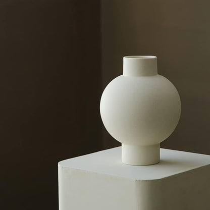 Classic Lantern Flower Vase, Round Spherical Large Capacity, 9" × 7" (Matte Crème)