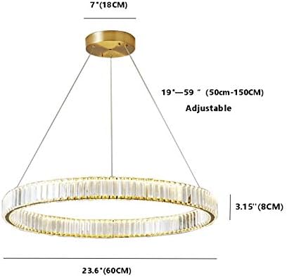 Modern Crystal Chandelier Dimmable Gold Ring Pendant Light with Remote 24" Round Crystal Chandeliers for Living Room Dining Room Bedroom