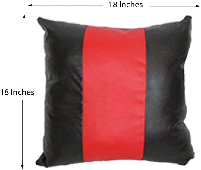 D DOLLY LAMB Lambskin Leather Pillow Cover - Sofa Cushion Case - Decorative Throw Covers for Living Room & Bedroom, 14x14 Inches - Red Black 01 Pack of 1