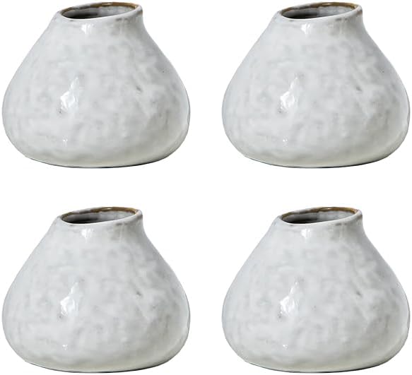 Serene Spaces Living Free-Form Glazed Ceramic Mini-Bud Vase, Set of 4- Centerpiece for Vintage Weddings, Events, Measures 2.5" Tall and 3" Diameter