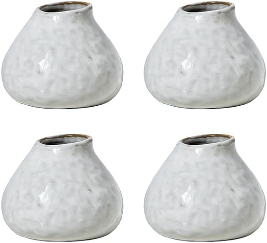 Serene Spaces Living Free-Form Glazed Ceramic Mini-Bud Vase, Set of 4- Centerpiece for Vintage Weddings, Events, Measures 2.5" Tall and 3" Diameter