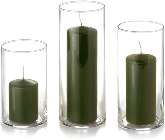 Yummi Set of 12 Slim Pillar & Cylinder Candles – Olive