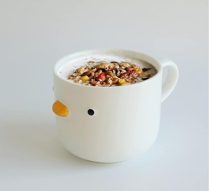 PURROOM Large Breakfast Mug, Handmade Glaze Duck Cup, 22 oz Oversized Cute Cereal Cup. For Family & Friends