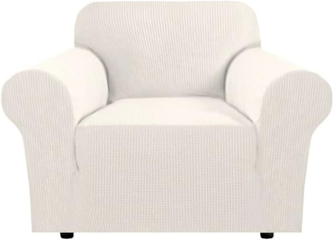 H.VERSAILTEX Armchair Cover Stretching Skid Resistance Couch Cover for Dogs Washable, Thick and Durable Soft High Spandex Jacquard Sofa Covers, Form Fitted Chair Slipcover(Armchair 31"-40", Ivory)