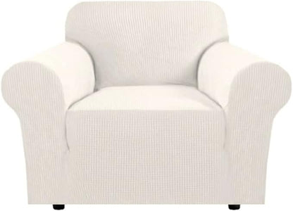 H.VERSAILTEX Armchair Cover Stretching Skid Resistance Couch Cover for Dogs Washable, Thick and Durable Soft High Spandex Jacquard Sofa Covers, Form Fitted Chair Slipcover(Armchair 31"-40", Ivory)
