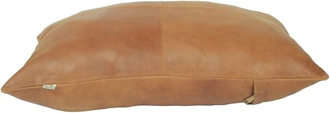 100% Lambskin Leather Pillow Cover - Sofa Cushion Case - Decorative Throw Covers for Living Room, Tan Plain Pack of 2-16x24 Inch